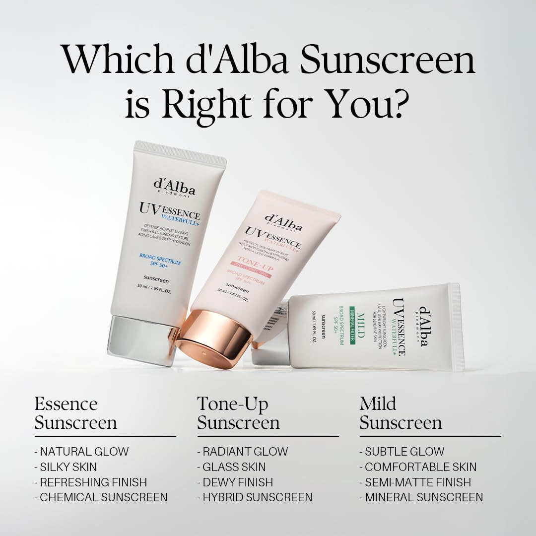 Light Gray d'alba Piedmont Italian White Truffle Waterfull Mild Sunscreen, Vegan, Mineral Sunscreen, BROAD SPECTRUM SPF 50+ Non-Nano Suitable for Sensitive Skin, Korean Skin Care (1.69 fl. oz)
