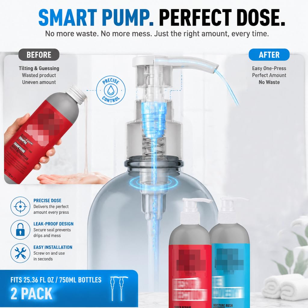 Lavender Shampoo/Conditioner Pump Compatible with TIGI Bed Head 25.36 Fl Oz Bottles, Dispenser Liter Pump for Bed Head Shampoo and Conditioner, 2-Pack