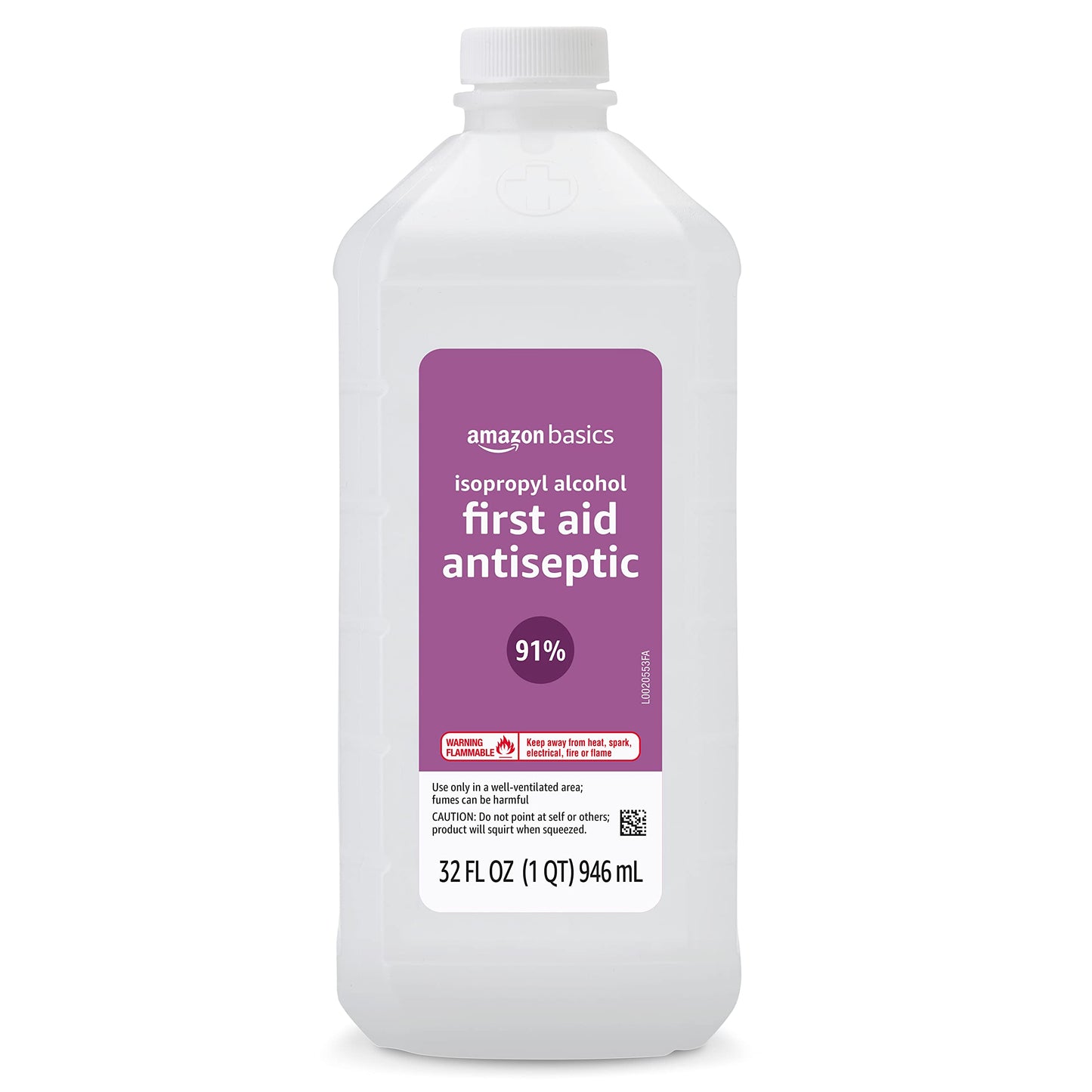 Light Gray Amazon Basics Isopropyl Alcohol 91% First Aid Antiseptic, Multipurpose Disinfectant for Minor Cuts and Scrapes, Unscented, 32 fl oz Bottle, Pack of 1 (Previously Solimo)