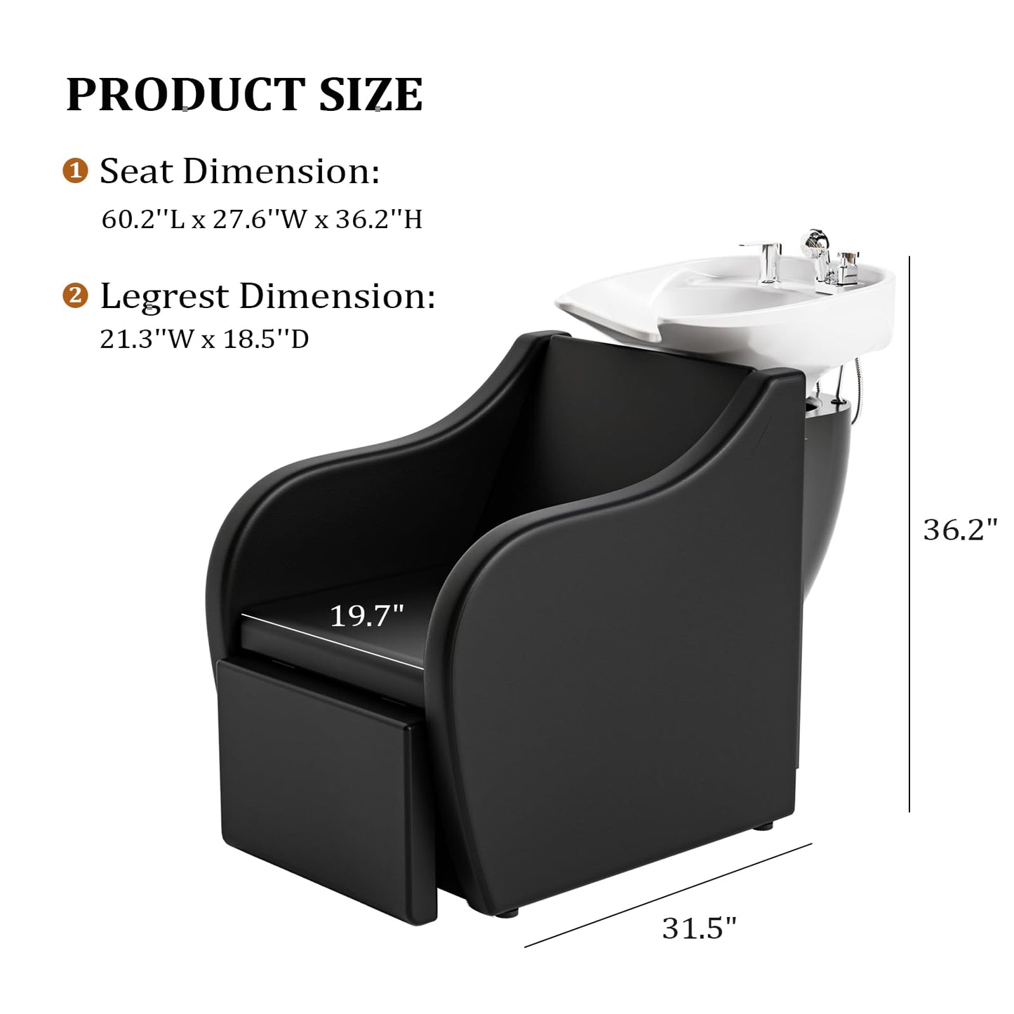 White Smoke OmySalon Shampoo Sink for Salon, Hair Wash Chair with White Porcelain Shampoo Bowl, Electric Shampoo Station Backwash Barber Chair, Beauty Spa Massage Hairdressing Equipment