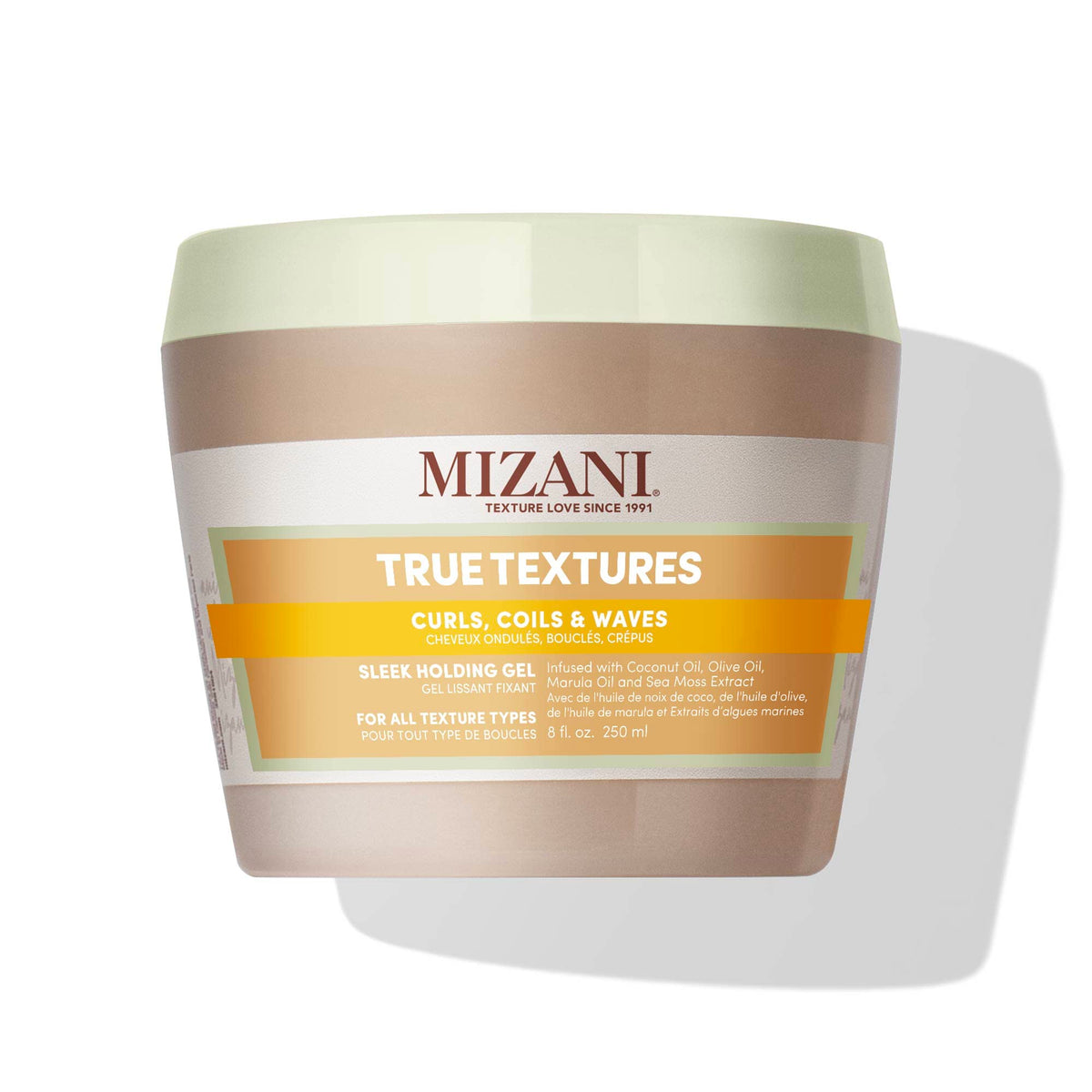 Light Gray Mizani True Textures Sleek Holding Gel - Firm Hold Hair Gel, Flexible, Flake-Free, For All Hair Types