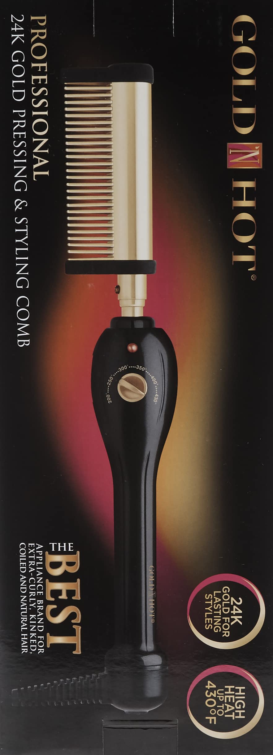 Black Gold N Hot Professional Styling Comb with Mtr (Multi-Temp Regulator) 200F - 430F