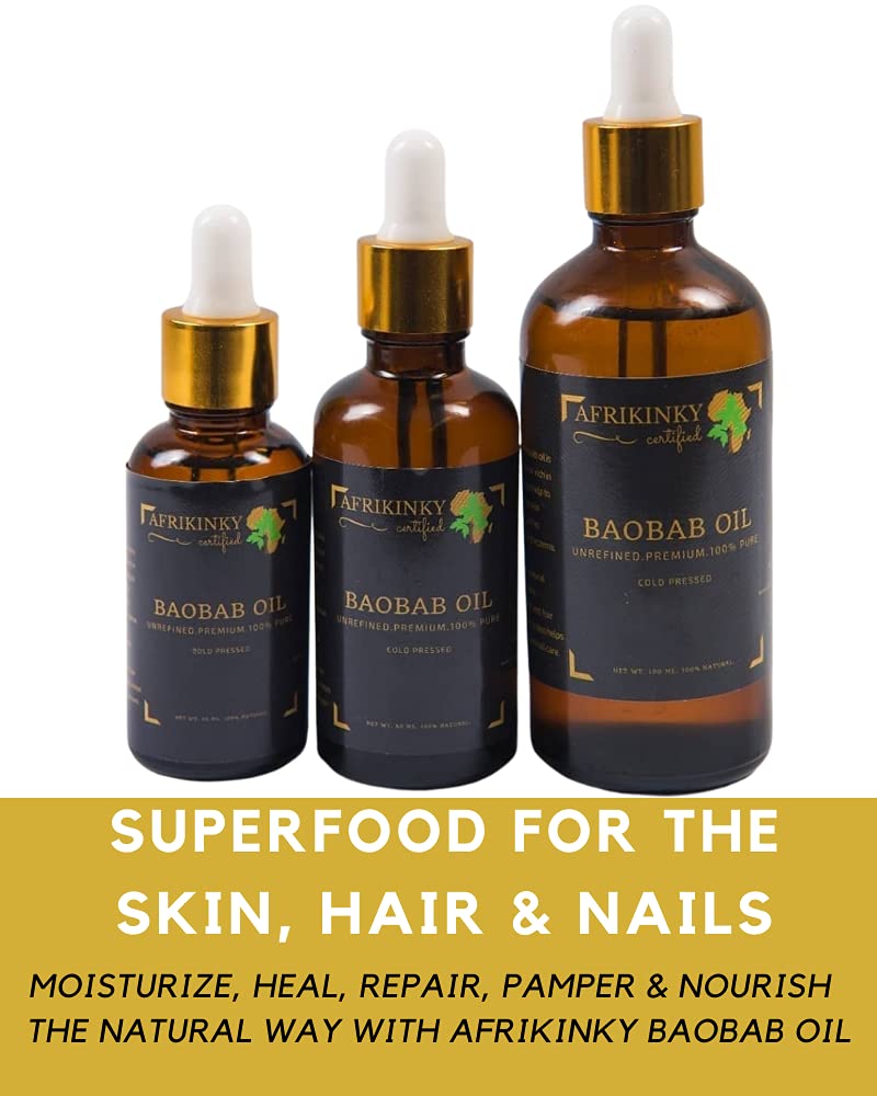 White Smoke AFRIKINKY BAOBAB OIL Unrefined Cold Pressed Premium Fresh (50ml) 100% Pure For Skin Hair Nails Massage | Africa's Best Beauty Oil