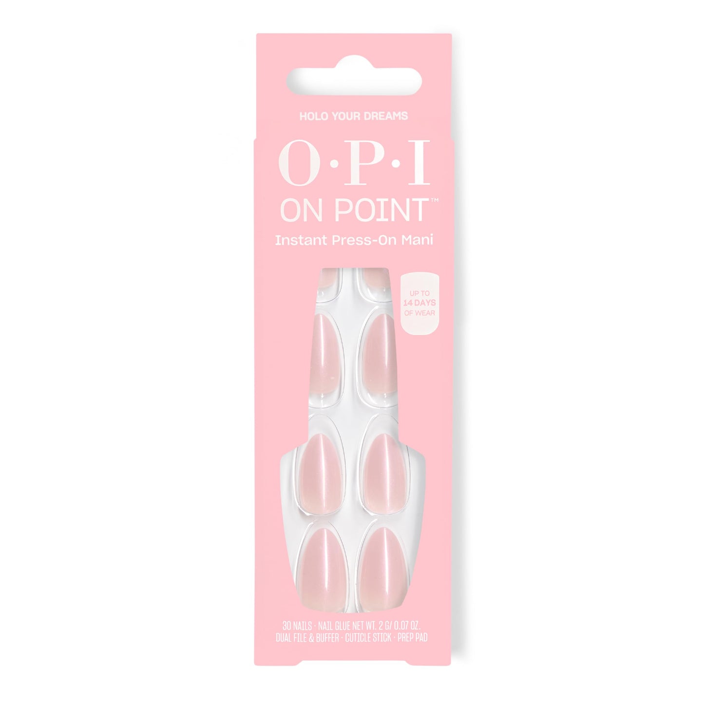Pink OPI On Point Holo Your Dreams | Short Almond Opaque Neutral Holographic Press On Nails | 30 Count with Glue | Long Lasting, Reusable, Non-damaging | Spring 2026