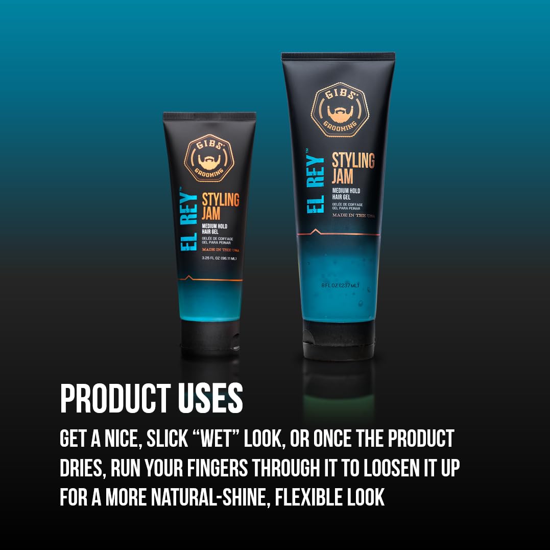 Black GIBS Grooming El Rey Styling Jam for Men, Medium Hold Hair Gel, 3.25 Fl Oz