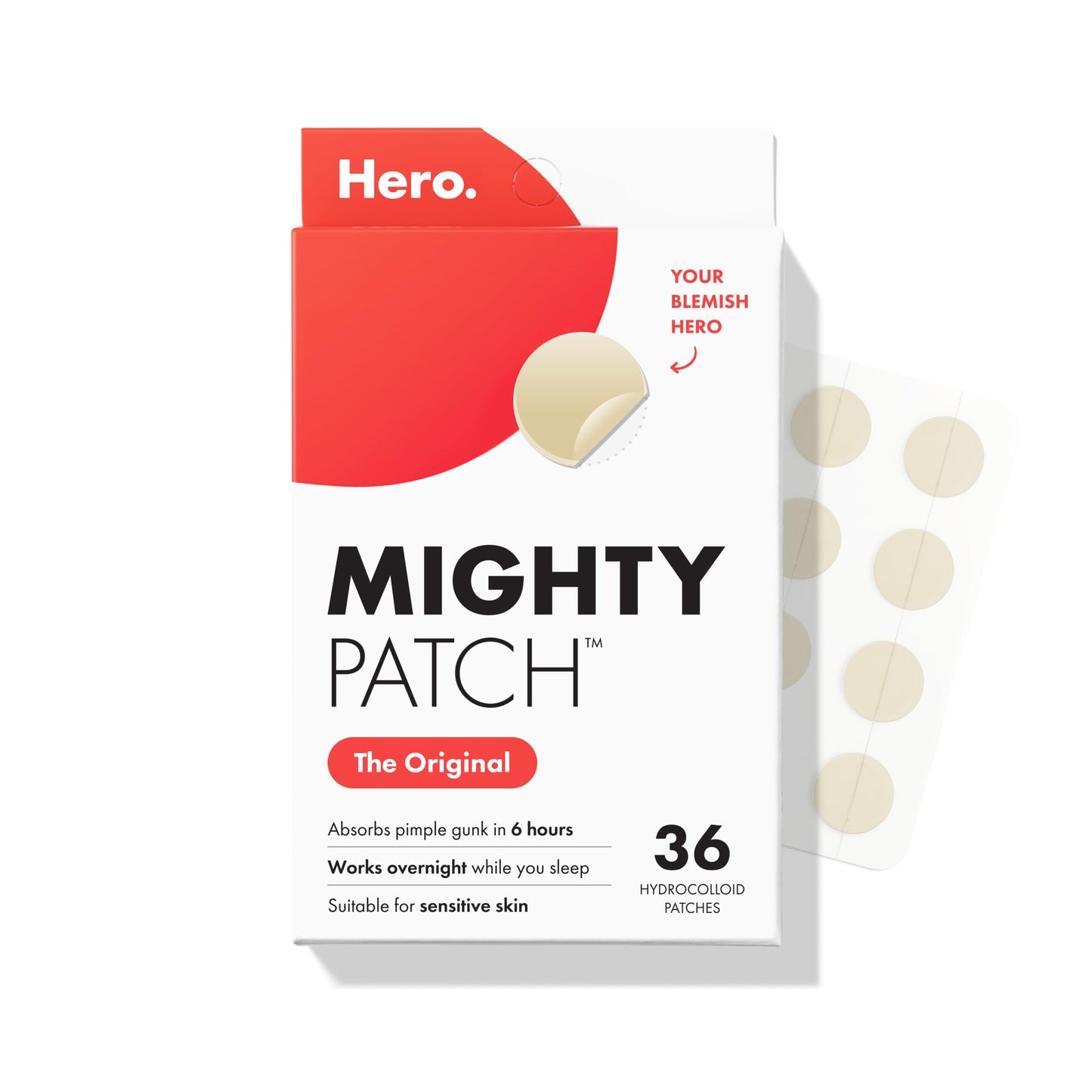 White Smoke Mighty Patch Original Patch from Hero Cosmetics - #1 Hydrocolloid Acne Pimple Patches for Face, Shrinking Zits & Whiteheads in 1 Use, Nighttime Spot Pimple Stickers for Face, 36 Count