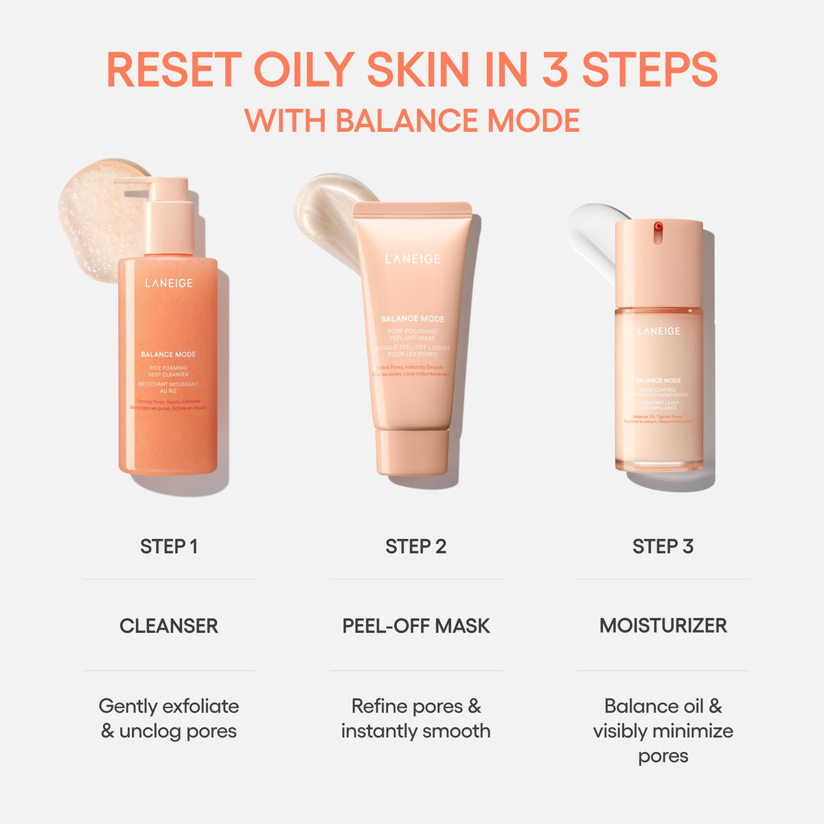 White Smoke LANEIGE Balance Mode Rice Foaming Korean Gel Cleanser with Glycolic Acid