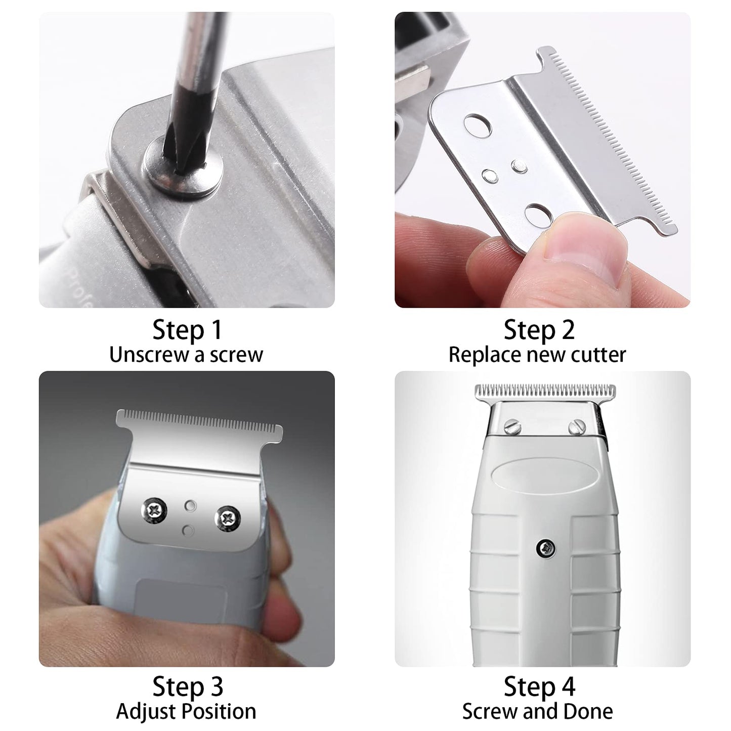 White Smoke 2 Pack T Outliners Blades Compatible with Andis T Outliner & GTX Trimmer, Compatible with Andis #04710 and #04521 (Sliver Steel T Blade + Sliver Steel Blade)