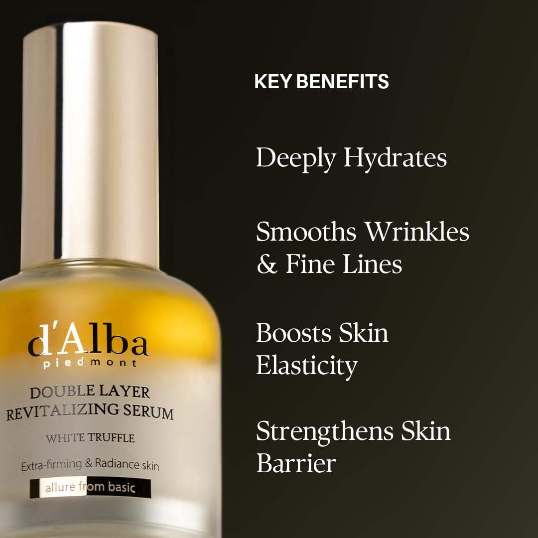 Black d'alba Piedmont Italian White Truffle Double Layer Revitalizing Serum (1.01 fl.oz), 100hr Hydration, Hyaluronic Acid and Centella Asiatica, Skin Firming and Tightening, Long-lasting Korean Skin Care