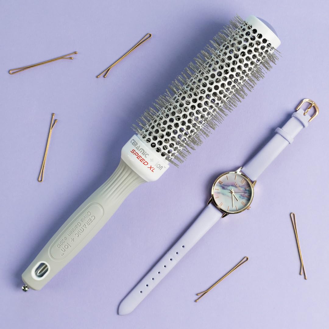 Light Steel Blue Olivia Garden Ceramic + Ion Speed XL - Extra-Long Round Thermal Hair Brush - Not Electrical - Professional Blowout Brush for Normal to Thick Hair - 1 3/8"- Diameter Barrel - CIXL-35