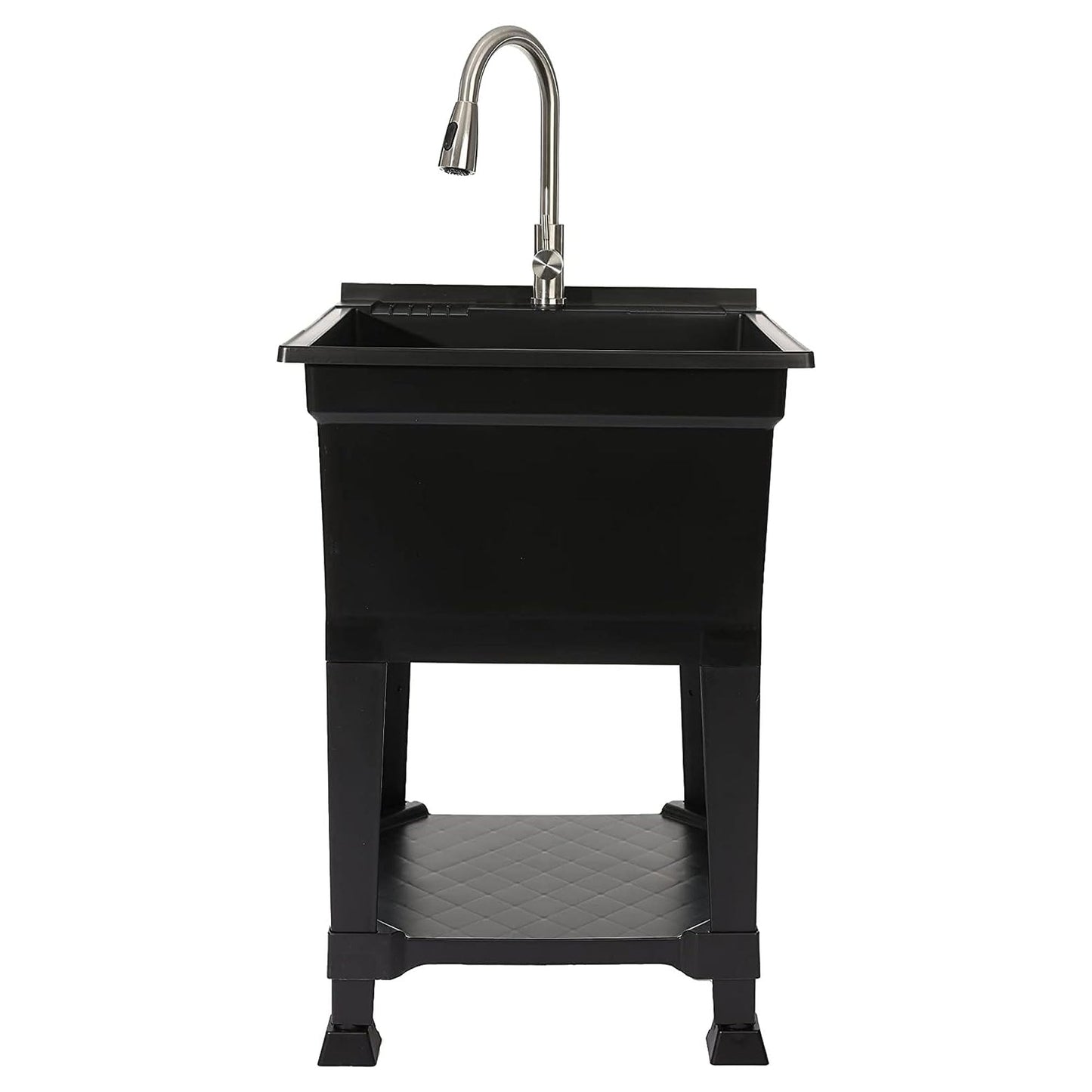 White Smoke UTILITYSINKS Freestanding Utility Tub Sink with Quick Connect Drain, 24 x 24", Black - Portable and Compact Sink with Faucet for Outdoor Kitchen, Laundry Room, Garage, and Basement