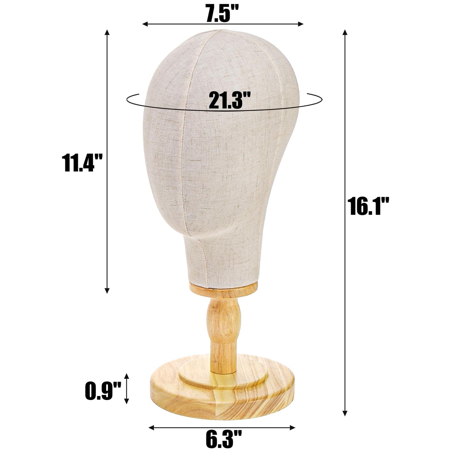 White Smoke Peohud 21 Inch Mannequin Head, Canvas Wig Stand with Detachable Wood Stand, Linen Hat Display Model Head for Caps, Headdress, Wig Making