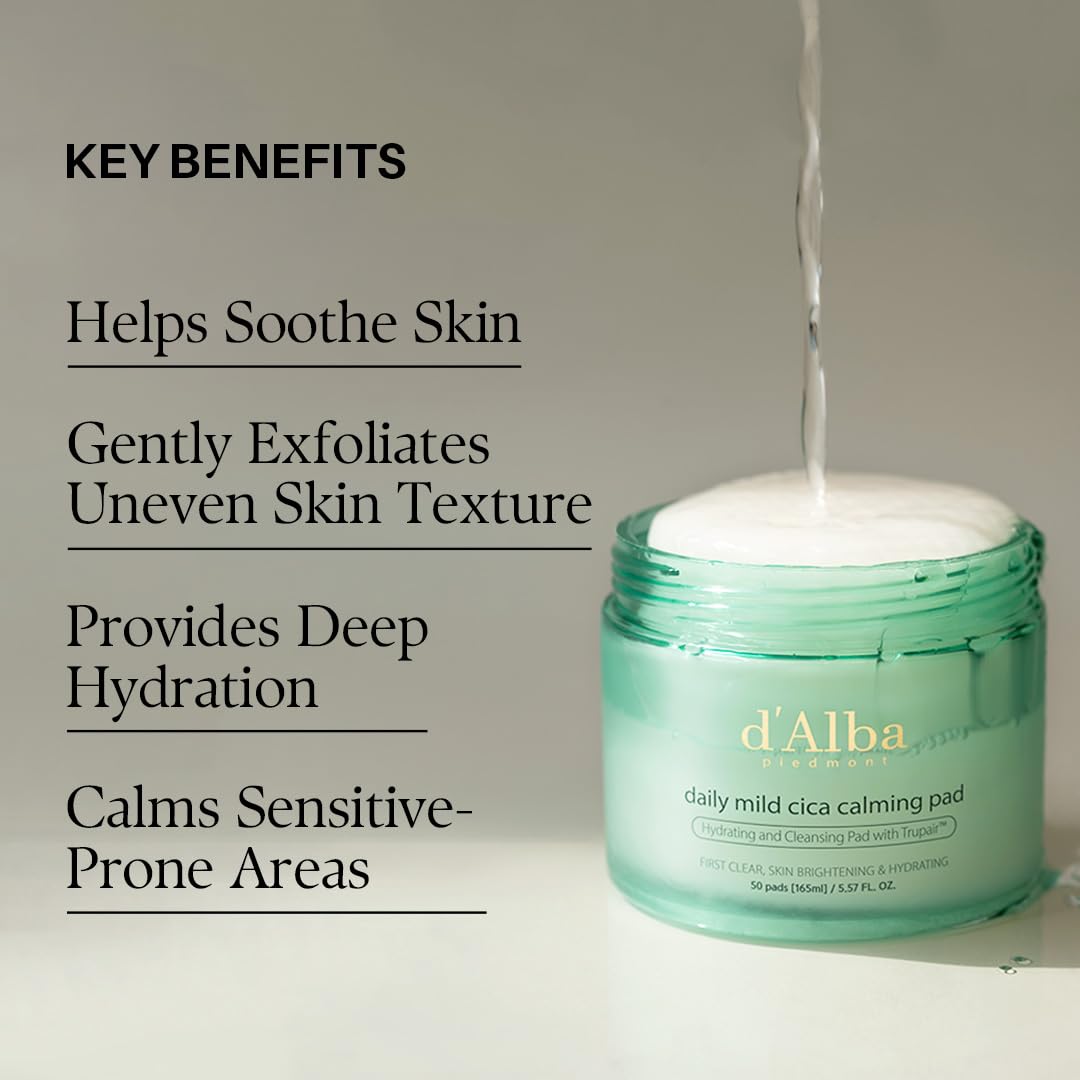 Dark Sea Green d'alba Piedmont Daily Mild Cica Calming Pad, Calming and Soothing Pads, Gentle Exfoliation