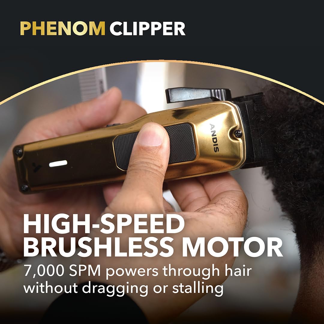 Black Andis 562312 Phenom Professional Corded/Cordless Hair Clipper, Adjustable Phaze Blade, Close Cutting, Gold