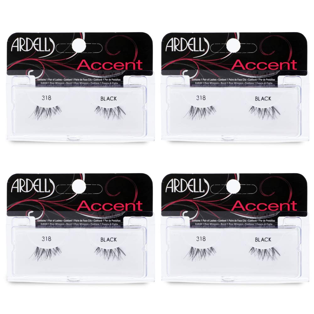 White Smoke Ardell Accent Half Lashes 318 - Short Wispy Natural Looking Cat Eye for Everyday Wear, 4 Pack