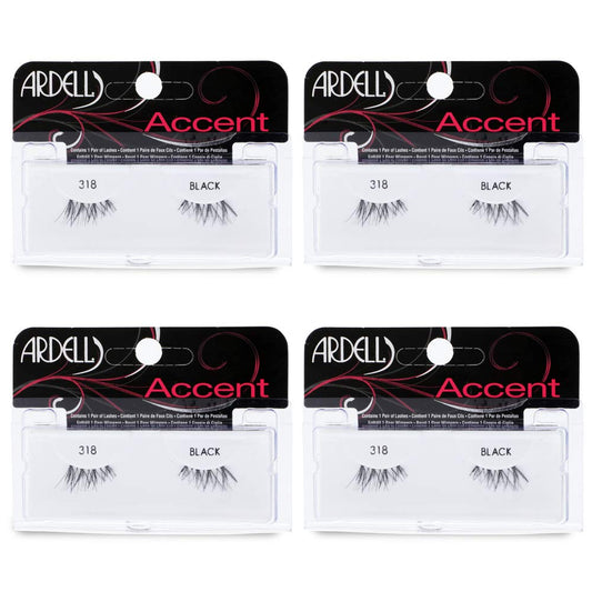 White Smoke Ardell Accent Half Lashes 318 - Short Wispy Natural Looking Cat Eye for Everyday Wear, 4 Pack
