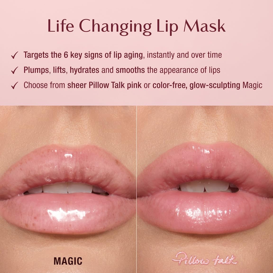 Tan Charlotte Tilbury Life Changing Lip Mask - Multi-Purpose Plumping Mask to Smooth, Hydrate & Soften Dry Lips - Fragrance-Free with a Clear, Glassy Finish