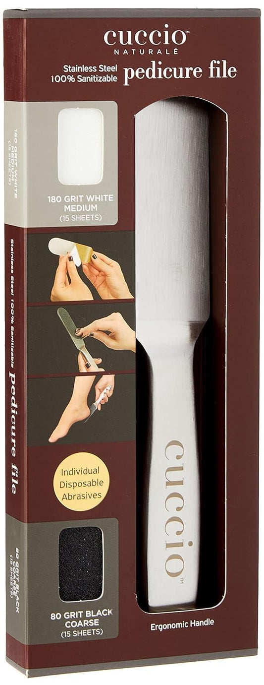 Dark Olive Green Cuccio Naturale Reusable Stainless Steel Pedicure File Kit with 30 Extra Refills – Professional Foot Care Tool for Smooth, Callus-Free Feet – Durable, Hygienic Design