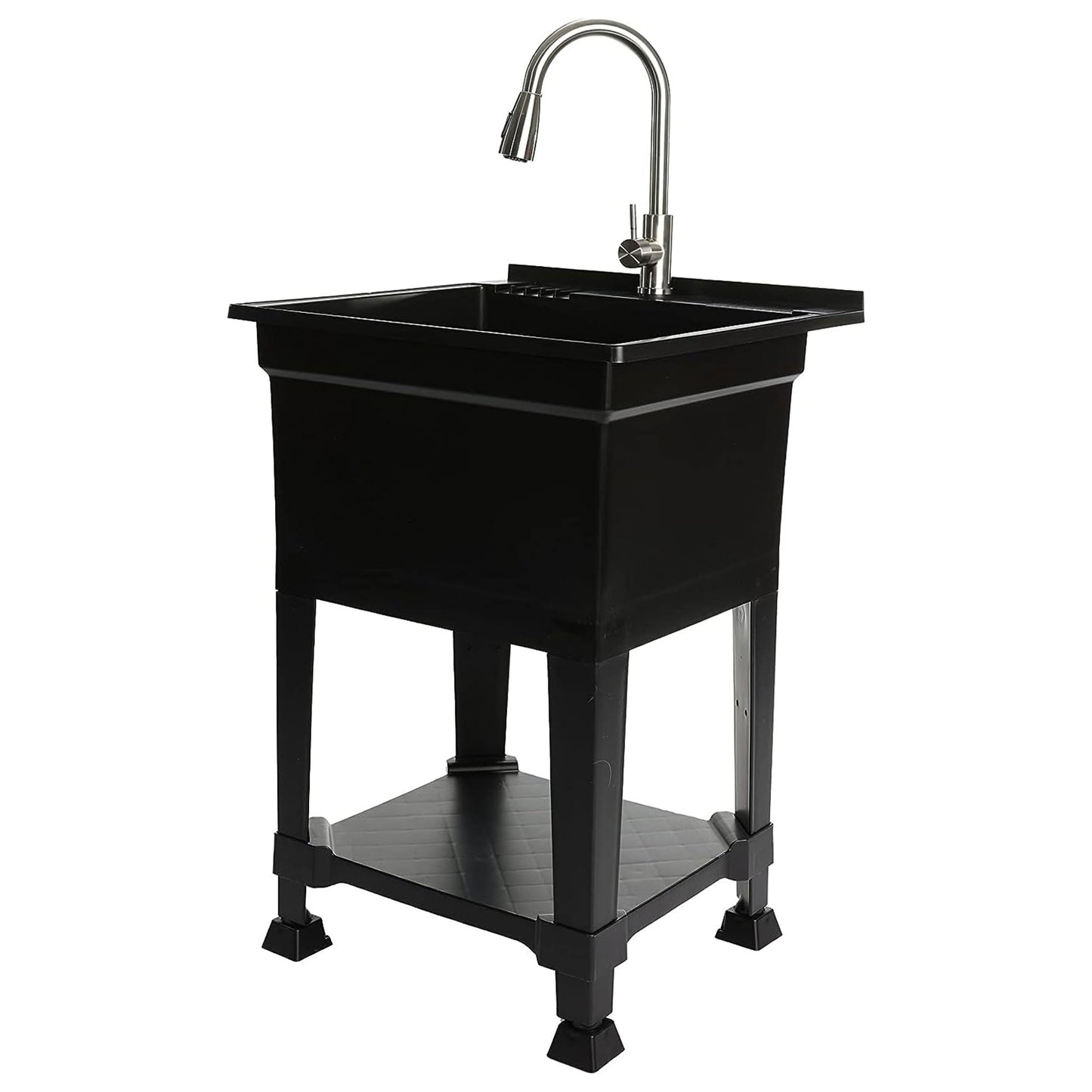 White Smoke UTILITYSINKS Freestanding Utility Tub Sink with Quick Connect Drain, 24 x 24", Black - Portable and Compact Sink with Faucet for Outdoor Kitchen, Laundry Room, Garage, and Basement