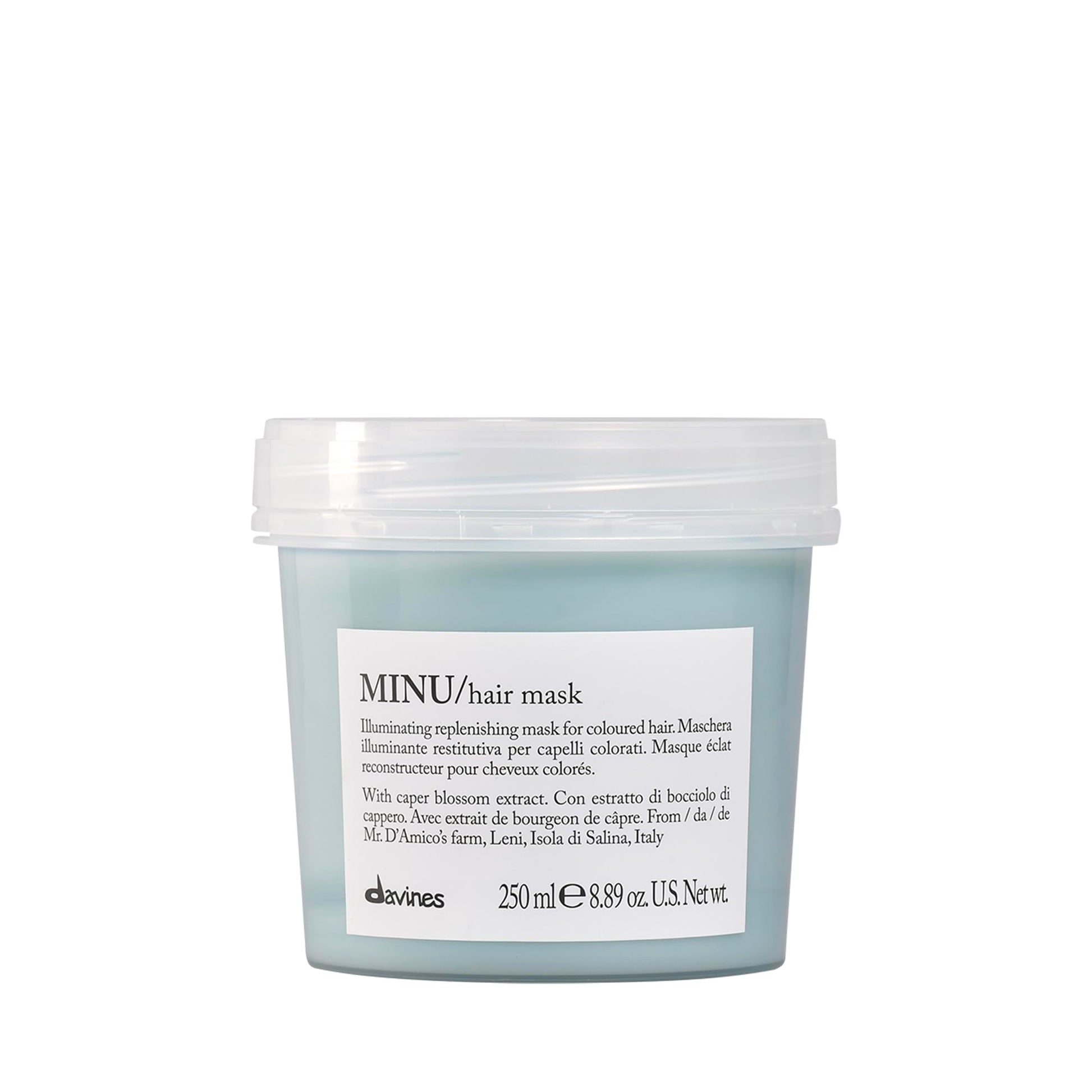 Lavender Davines MINU Hair Mask, Deep Nourishing Treatment for Color Treated Hair - Illuminating & Restorative - Weightless Shine & Silky Feel with Salina Caper Extract, 8.45 Fl Oz