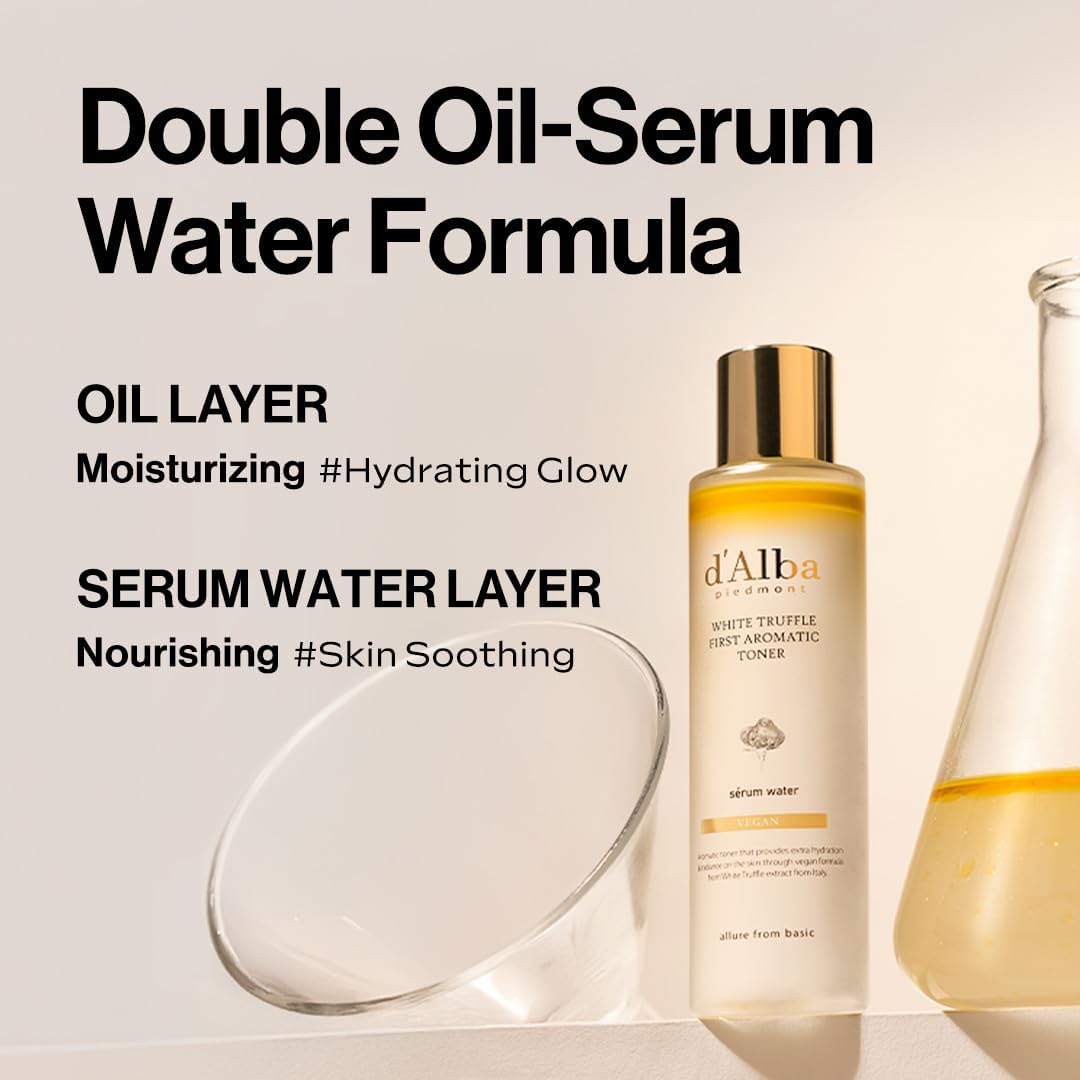 Light Gray d’Alba Italian White Truffle First Aromatic Toner, Vegan Skincare, Gentle Hydrating Toner with White Truffles, Weakly Acidic, Skin Texture Enhancement, Surfactant Free (5.24 fl oz.)