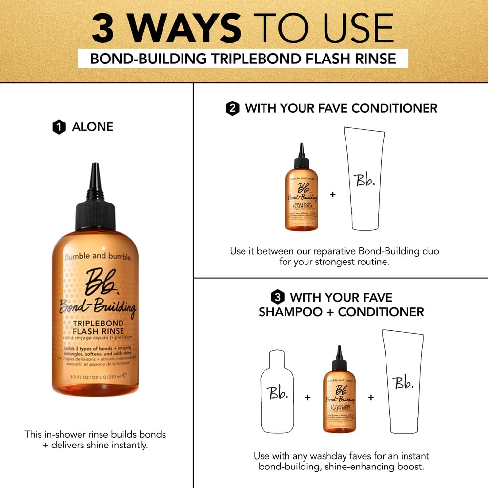 White Smoke Bumble and bumble. Bond-Building Hair Repair Shampoo, Conditioner + TripleBond Flash Rinse Set | For Damaged Hair | Anti Frizz + Adds Shine | Curly, Wavy, Straight