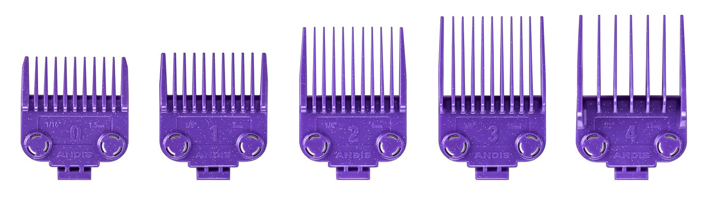 White Smoke Andis 560997 OG Master Dual Magnet Attachment Clipper Guard Set, 5-Pack, Purple