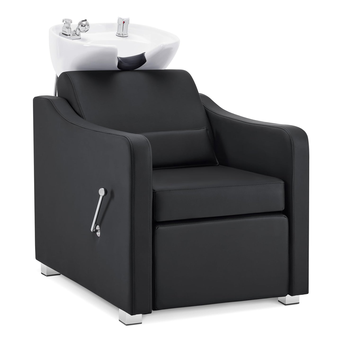 Dark Slate Gray BarberPub Backwash Shampoo Station Chair, Adjustable Porcelain Ceramic Hair Wash Bowl with Chair, Shampoo Station for Barber Shop, Spa Beauty Salon Equipment 9364 (Black)