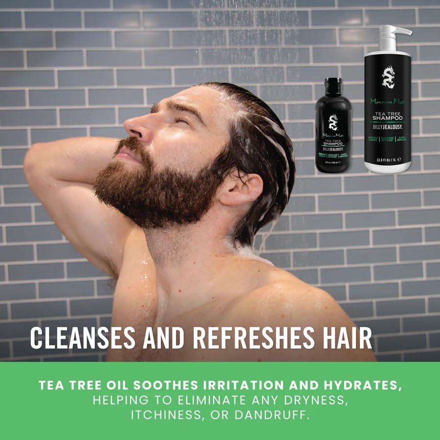 Light Slate Gray Billy Jealousy Monsoon Mist Tea Tree Energizing Men's Shampoo with Peppermint & Rosemary, Removes Oil Build-up and Soothes Scalp Itch & Irritation, 8 Oz.