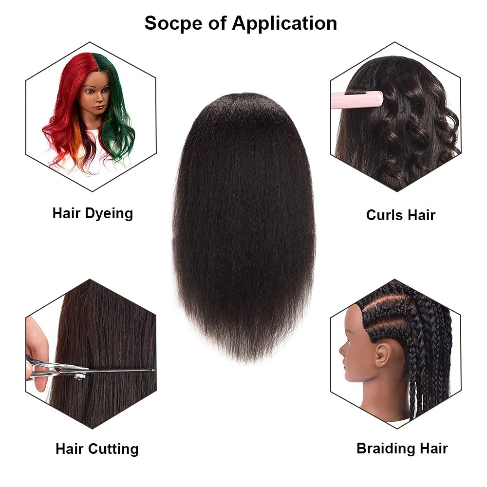 White Smoke 16 Inch 100% Real Hair Mannequin Head Training Head Manikin Cosmetology Doll Head for Hairdresser Practice Braiding Hair Styling with Clamp stand