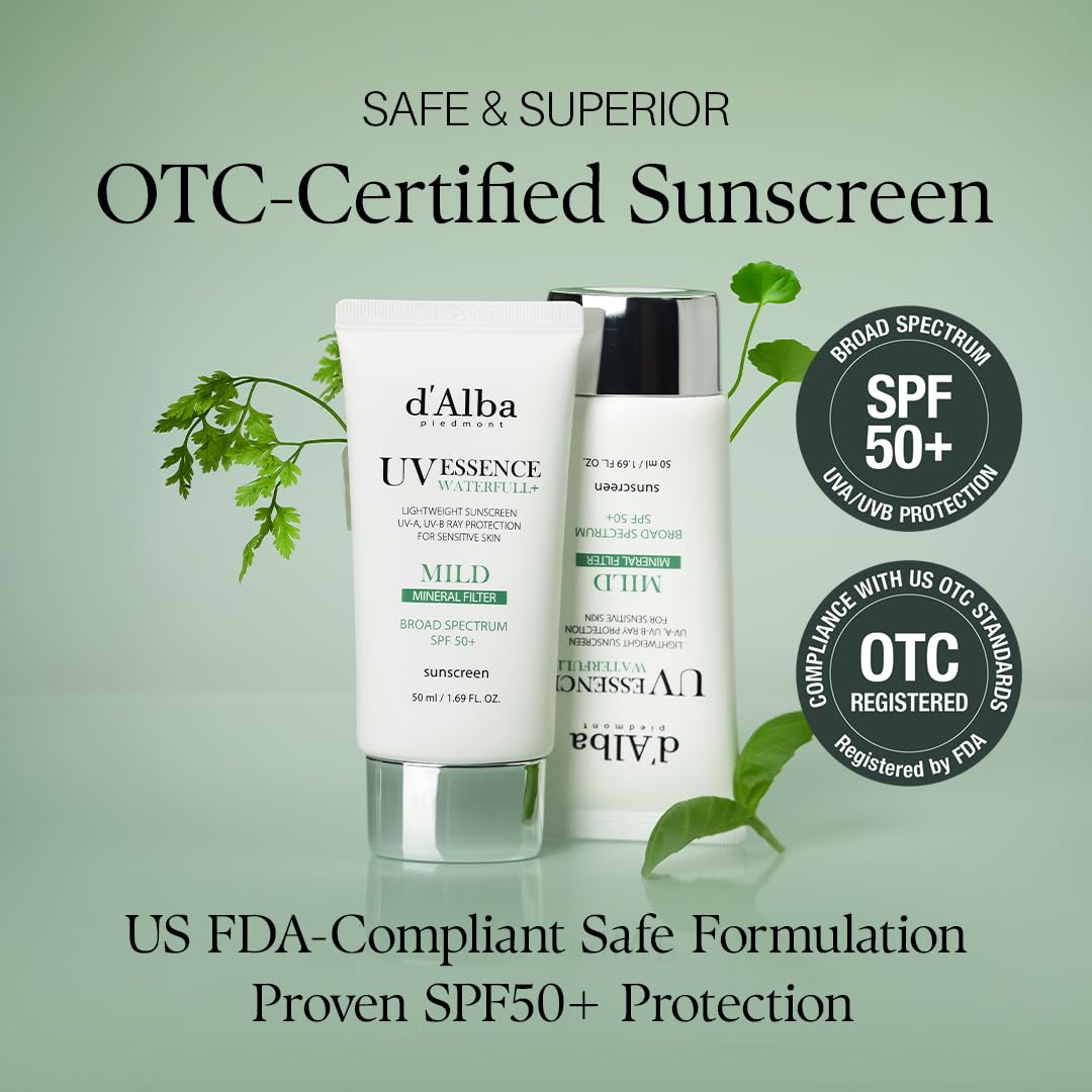 Dark Gray d'alba Piedmont Italian White Truffle Waterfull Mild Sunscreen, Vegan, Mineral Sunscreen, BROAD SPECTRUM SPF 50+ Non-Nano Suitable for Sensitive Skin, Korean Skin Care (1.69 fl. oz)
