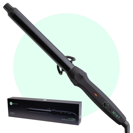 White Smoke MINT Professional Clamp-Free Curling Wand 1 Inch for Long Hair | Extra Long Curl Wand w 4-Heater Ionic Ceramic Tourmaline Barrel | Best Curling Wands | Adjustable 230-430°F | Worldwide Dual Voltage