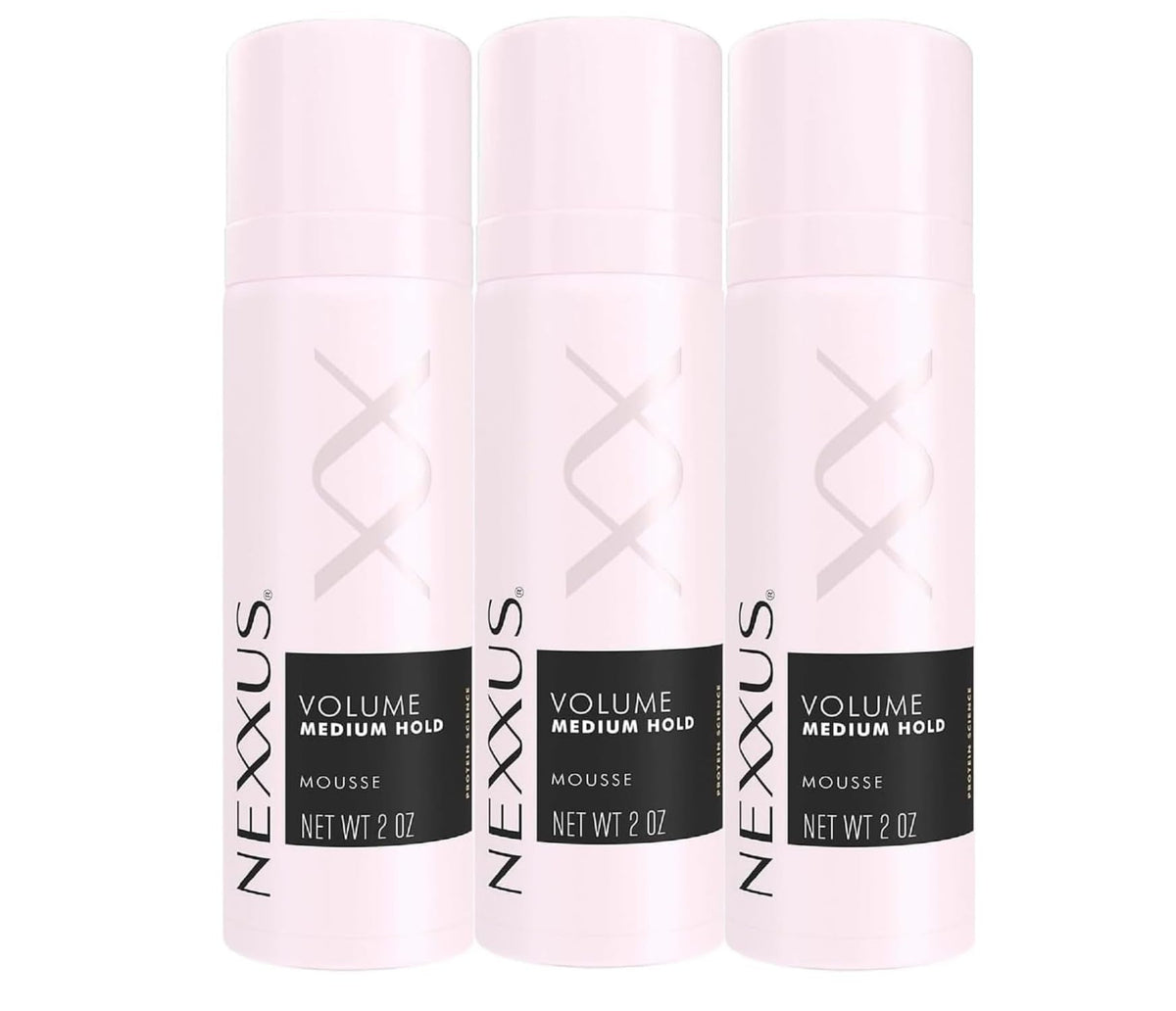 Misty Rose Nexxus Travel Mousse, Volume Medium Hold 72-Hour Anti-Humidity Shield, 48-Hour Frizz Control, Rose Fragrance, 2 Oz (Pack of 3)