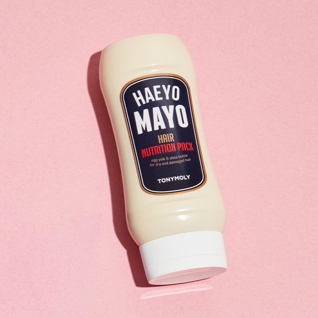 Pink TONYMOLY Haeyo Mayo Hair Mayonnaise Mask, Shea Butter Hair Deep Conditioner
