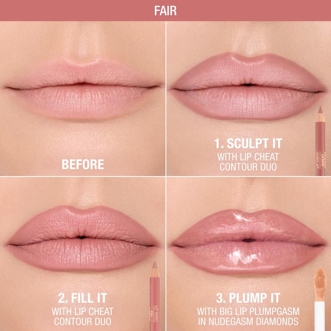 Light Pink Charlotte Tilbury Lip Cheat Contour Duo - Dual-Sided Lip Liner Pencil