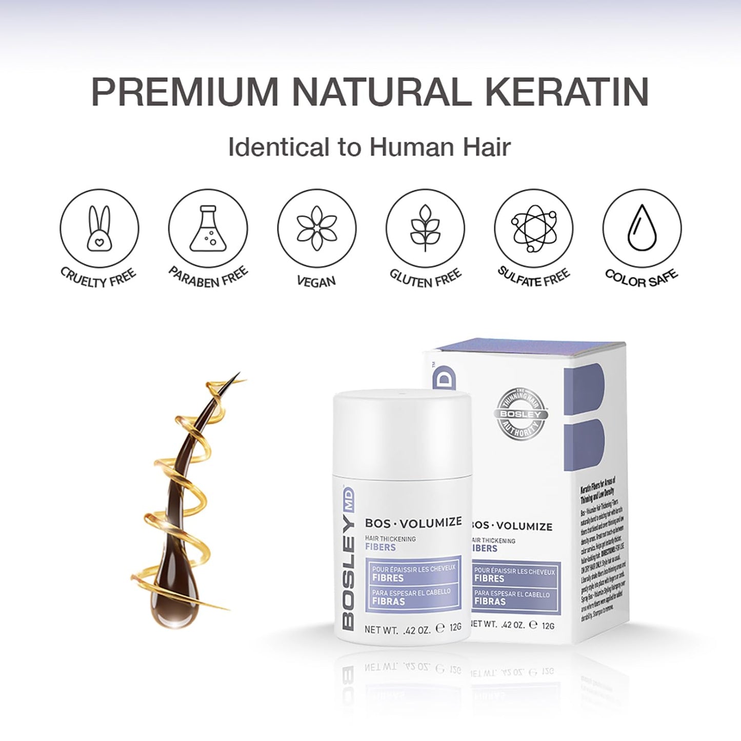 White Smoke BosleyMD BOSVolumize Hair Thickening Fibers – Natural Keratin Hair Building Formula for Thinning Hair & Bald Spots – Instant Fuller, Thicker Look – Wind & Sweat Resistant – Black, 0.42 oz