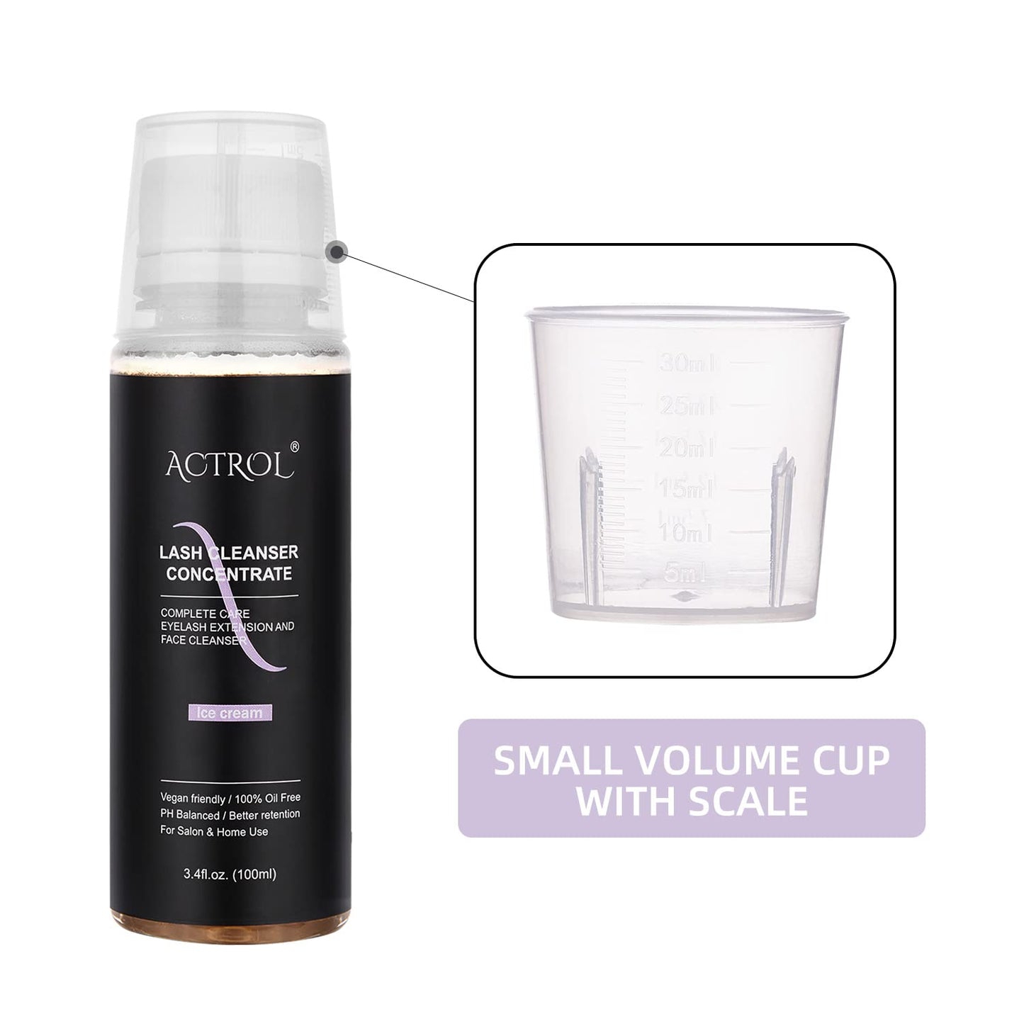 White Smoke ACTROL Eyelash Cleanser Concentrate 100ml Ice Cream Professional Lash Shampoo Foaming Cleanser DIY Paraben & Sulfate Free Non-lrritating Wash for Extensions Lashes with Salon Care-Makes 20 Bottles