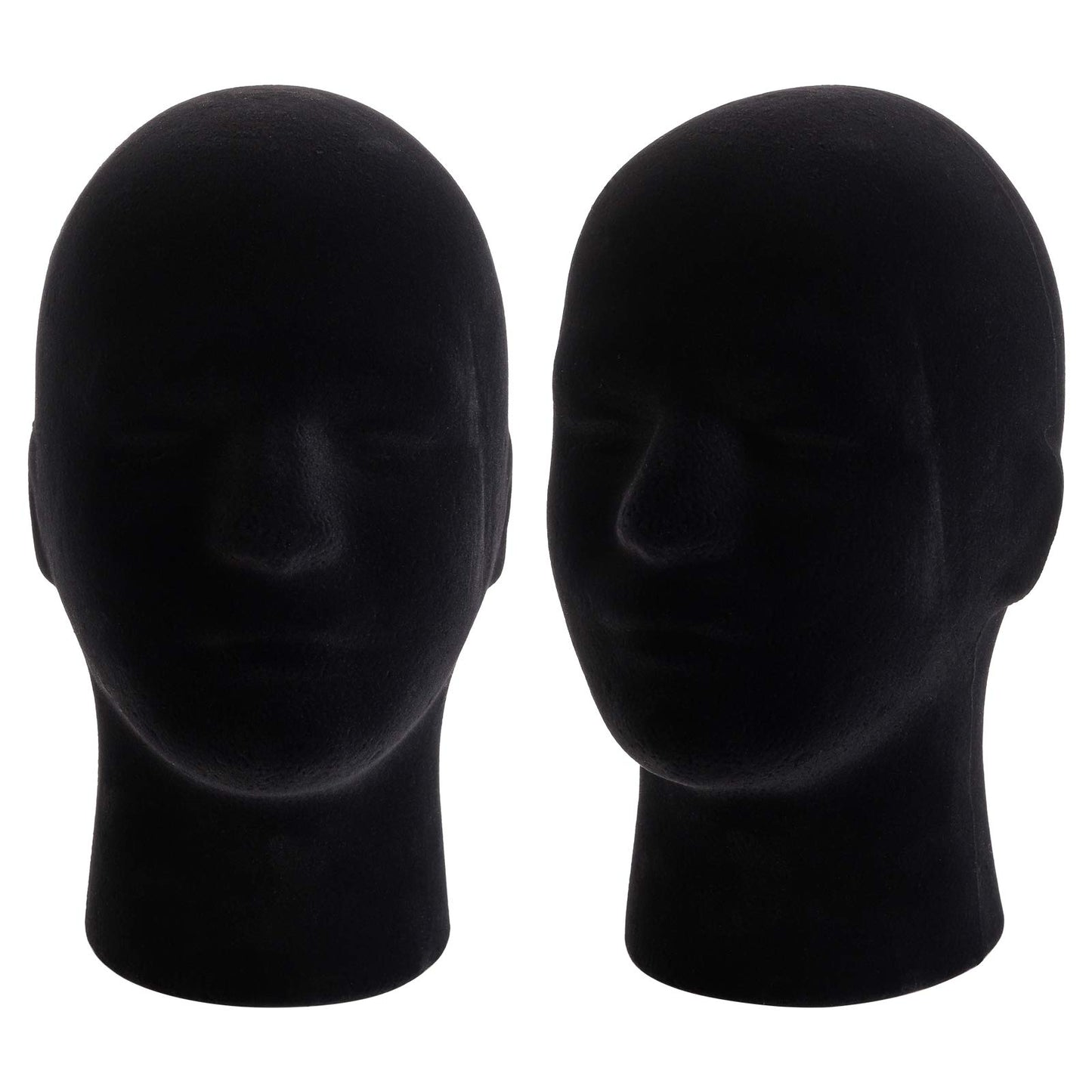 Black Hedume 2 Pack Mannequin Head Stand Model, Foam Black Velvet Male Wigs Display Model, Mannequin Manikin Head for Wig, Hat, Glasses