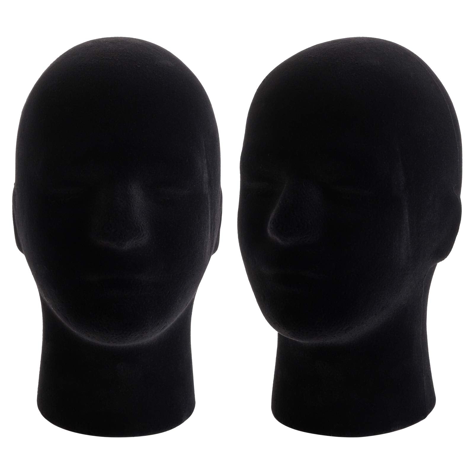 Black Hedume 2 Pack Mannequin Head Stand Model, Foam Black Velvet Male Wigs Display Model, Mannequin Manikin Head for Wig, Hat, Glasses