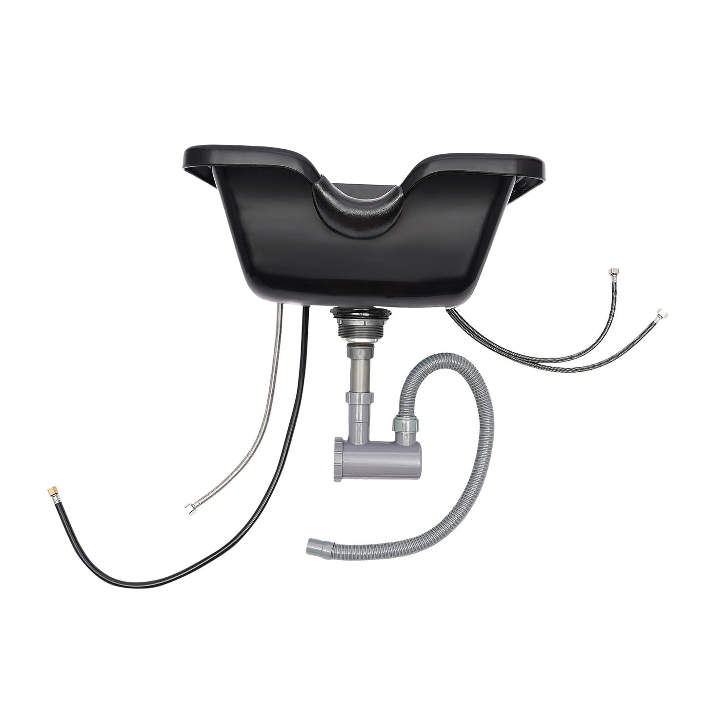 White Smoke Professional Salon Shampoo Bowl, Wall Mounted Shampoo Sink, Salon and Barber Equipment Black Deep ABS Backwash Sink for Hair Stylists with All Installation Hardware
