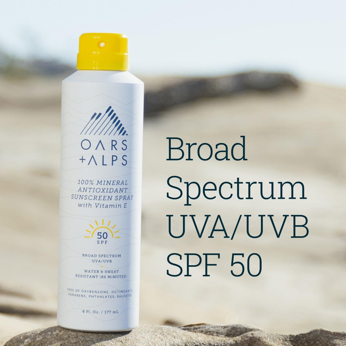 Light Gray Oars + Alps SPF 50 Mineral Body Sunscreen Spray, Blends Easily, 1pk, 6oz