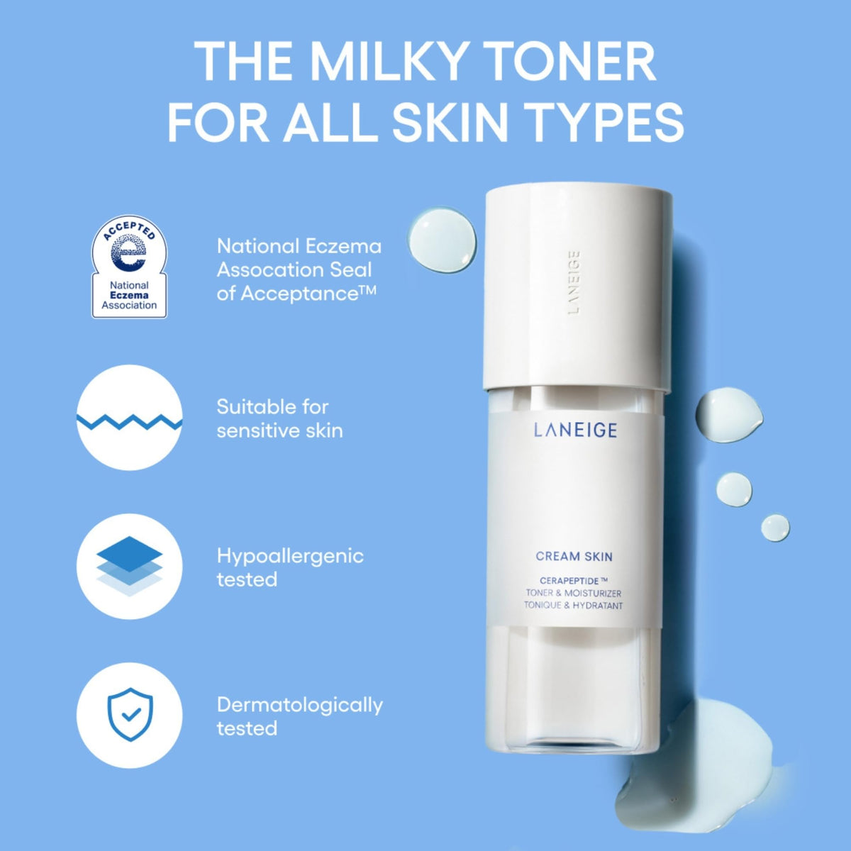 Sky Blue LANEIGE Cream Skin Face Hydrating Milky Toner | Korean Toner & Moisturizer