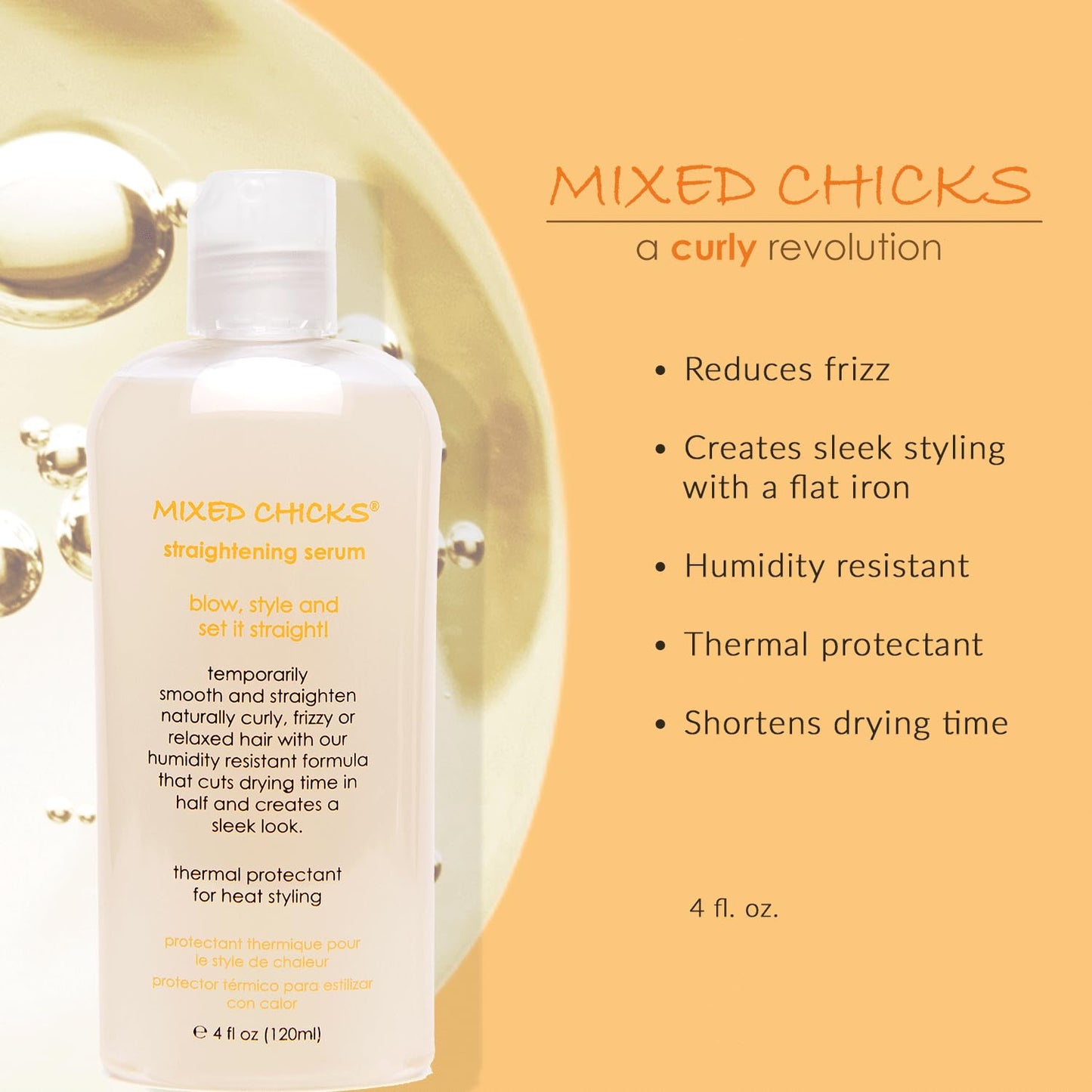 Light Goldenrod Mixed Chicks Straightening Serum - Thermal Protection, 4 fl.oz. / 120ml