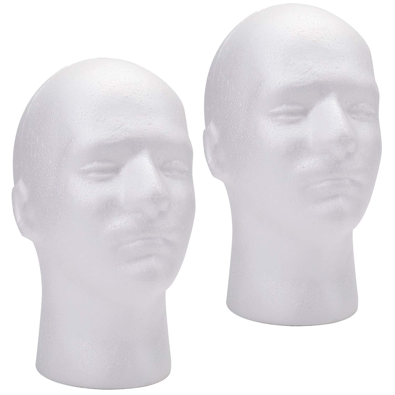 White Smoke Foraineam 2 Pack Male Foam Head 11 Inch Man Mannequin Manikin Foam Heads Wig Display Holder Hats Glasses Display Stand