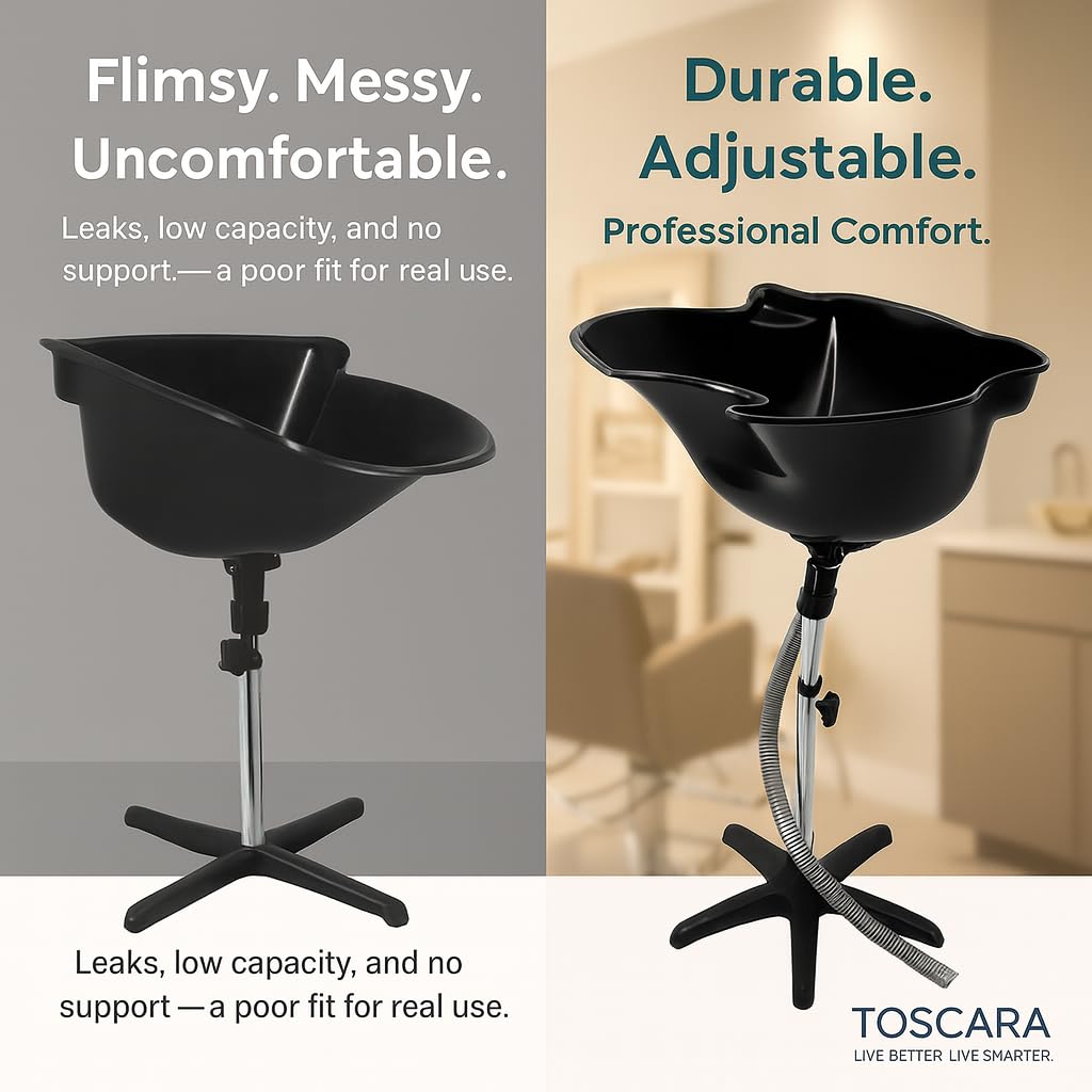 Dark Gray TOSCARA Portable Hairdressing Sink with Adjustable Height - Salon Shampoo Bowl, Lightweight Barber Basin, Chrome Steel & Durable Mobile Hair Washing Unit for Beauty Salons, Home Styling & Spa Use 22L