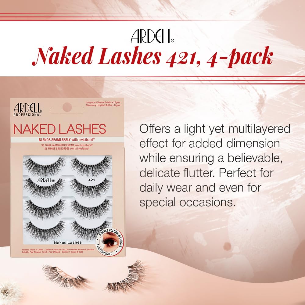 White Smoke Ardell Naked Strip Lashes 421 – Natural-Looking, Long-Lasting False Eyelashes with Invisiband for Seamless Blend, 4 Pairs, 1-Pack
