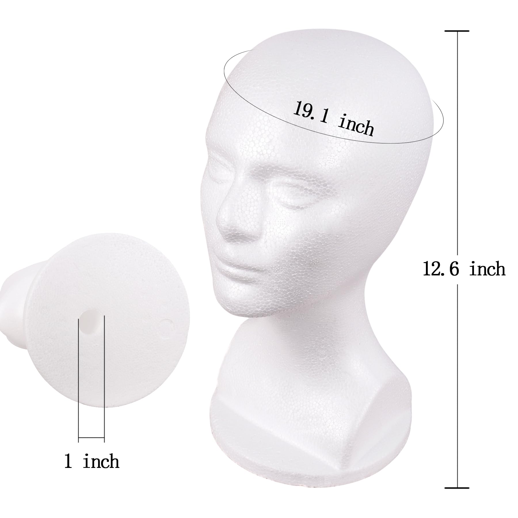 White Smoke MapofBeauty Male Foam Mannequin Head Styrofoam wig Display Stand Hats Masks Wigs Making Styling Manikin Head (White)