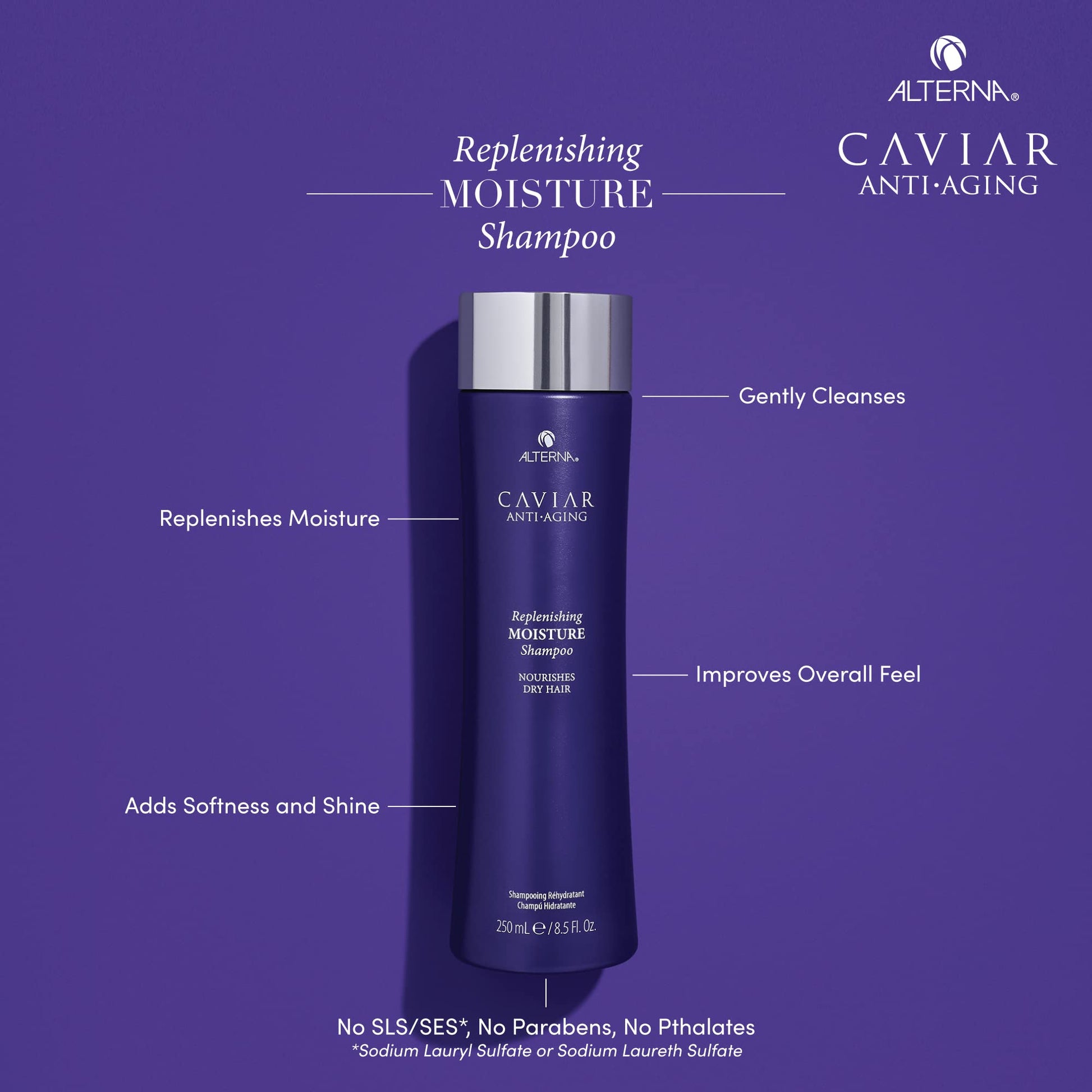 Dark Slate Blue Alterna Haircare CAVIAR Anti Aging Replenishing Moisture Shampoo, 8.5 Fl Oz (Pack of 1)