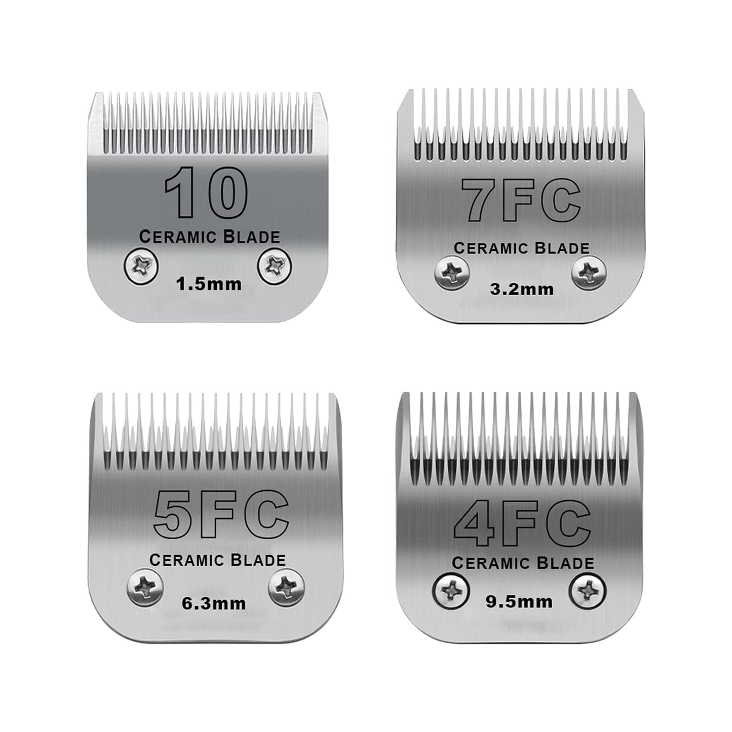 White Smoke Size 10/7FC/5FC/4FC Detachable Pet Dog Grooming Clipper Ceramic Blades Set,Compatible with Andis,Oster A5,Wahl KM10 Series Clippers,Cut Length 1/16"(1.5mm) to 3/8"(9.5mm),4 Pack