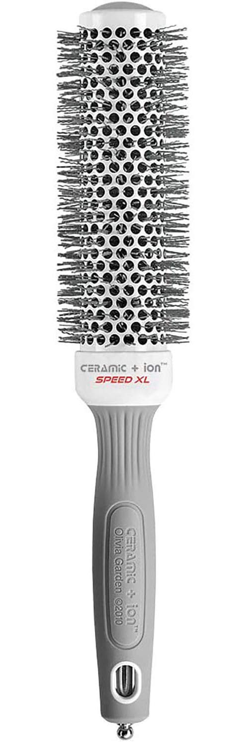 White Smoke Olivia Garden Ceramic + Ion Speed XL - Extra-Long Round Thermal Hair Brush - Not Electrical - Professional Blowout Brush for Normal to Thick Hair - 1 3/8"- Diameter Barrel - CIXL-35